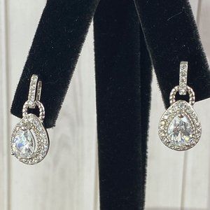 Natural 2/3CT Each D Color 7x5 MM Pear Cut White Sapphire Drop Earrings